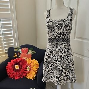 Anthropologie Black and White Floral Mini Dress